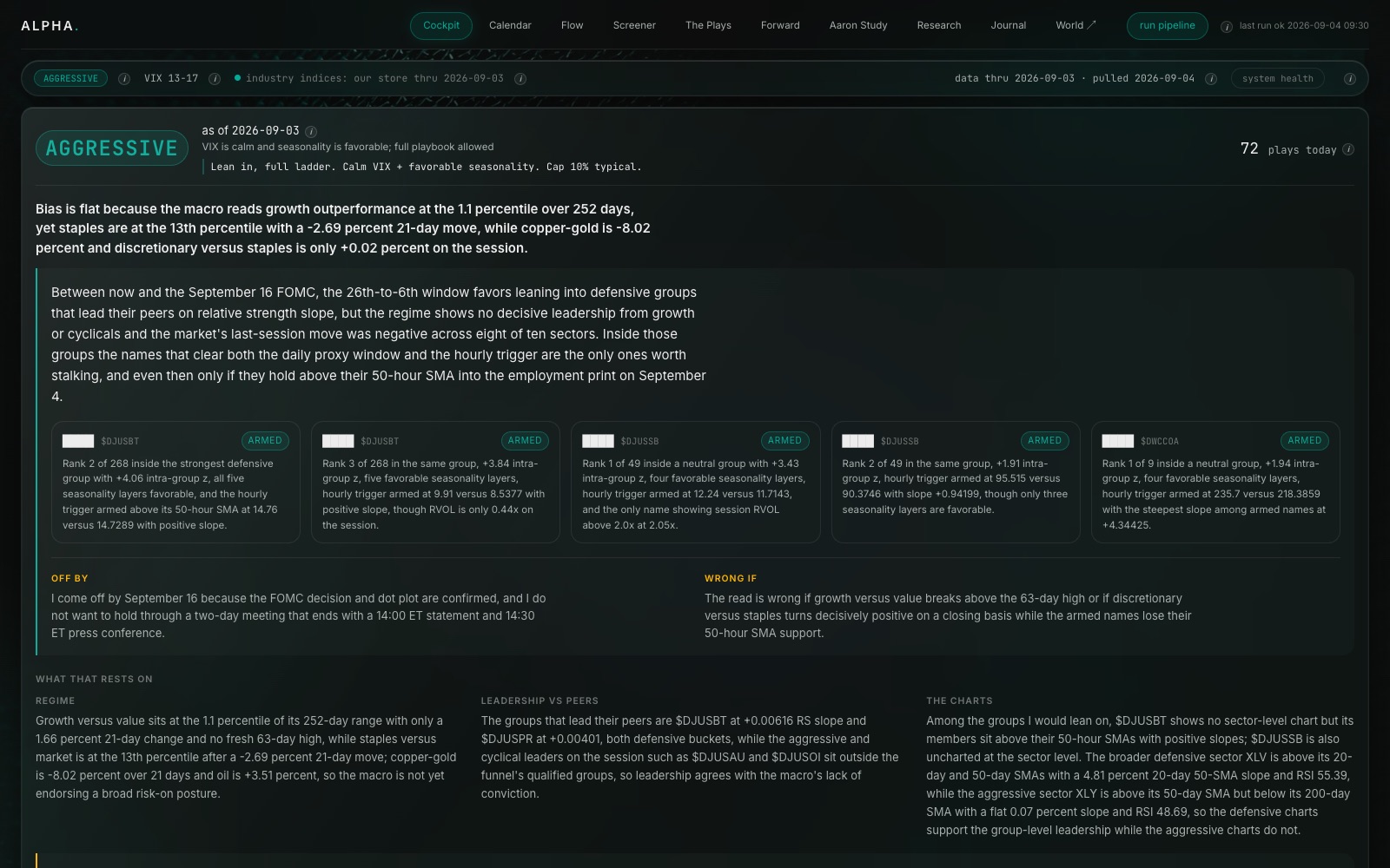 The Cockpit, real screenshot from the live terminal